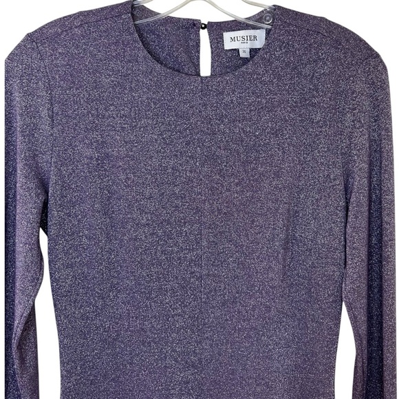 Musier Paris - Mini, Long Sleeve, Shimmer Knit Dress - Size 4-US (36 FR) Purple - Picture 13 of 17